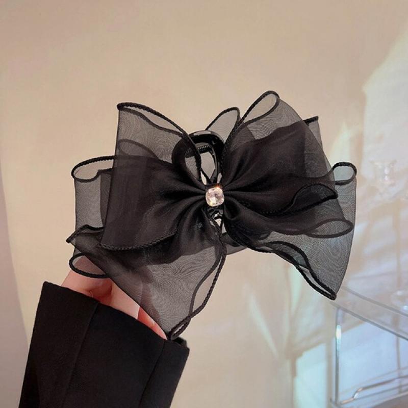 New Fashion Tulle Big Bow Hair Claw Clips For Women Elegant Bowknot Hairpin Ponytail Clip Sweet Headdress Hair Accessories