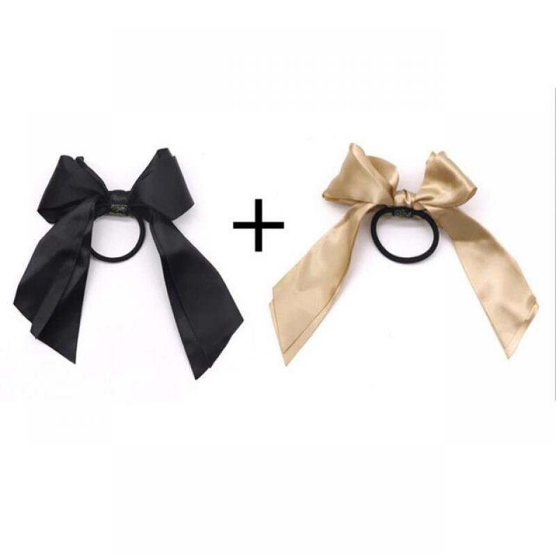 2pcs Bow Hair Band Rope Satin Jk Ribbon Decor Scrunchies Pack Women Rubber Bands Tiara Girls Hair Accessories