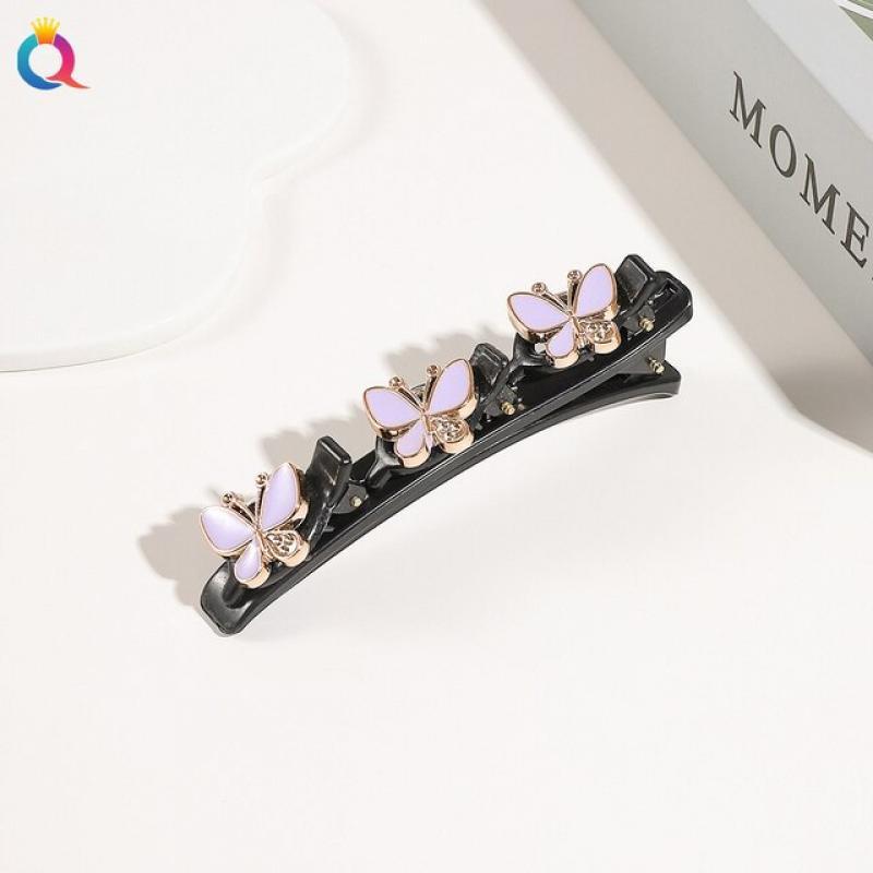 Luxury Crystal Stone Braided Hair Clips Women Multifunctional Hair Barrette Butterfly Flower Duckbill Hairpin With 3 Small Clips