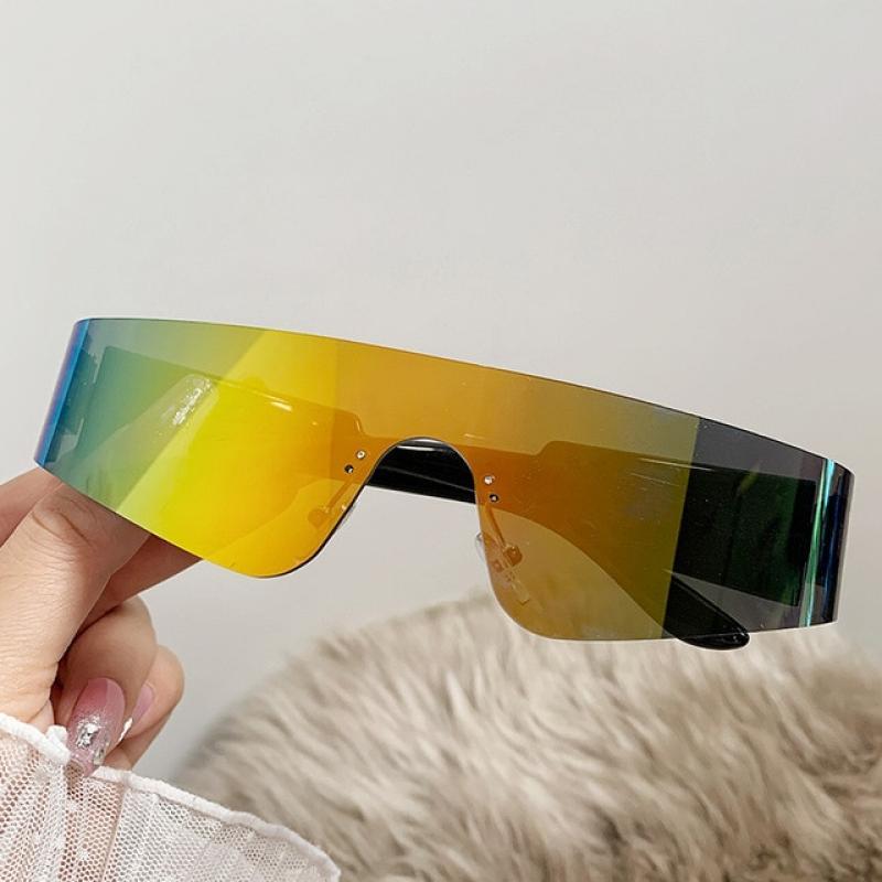Y2K Rimless Futuristic Glasses New Punk One Piece Flat Top Shield Wrap Around Sunglasses Women Mirror Sun Glasses Men Uv400