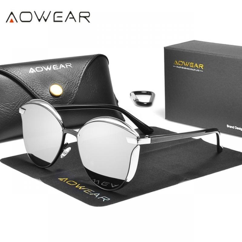 AOWEAR Cat Eye Mirror Sunglasses Women Polarized Cateye Sun Glasses Ladies UV400 Driving Vintage Shades Eyewear