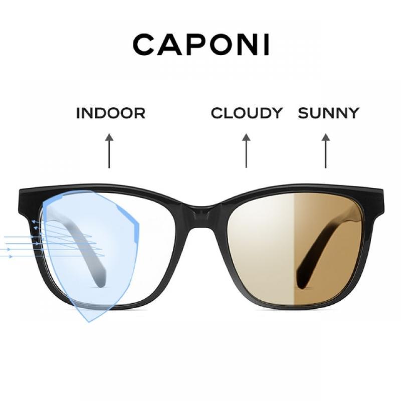 CAPONI Photochromic Gray Glasses Acetate Frame Women Glasses Blue Light Blocking Computer UV400 Color Change Eyeglasses BF3392