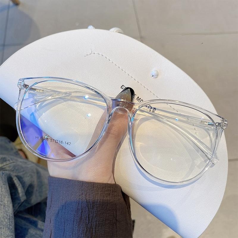 Anti Blue Light Plain Glasses Women Transparent Oversized Anti Fatigue Eyeglasses Men Large Round Frame Clear Computer Eyewear