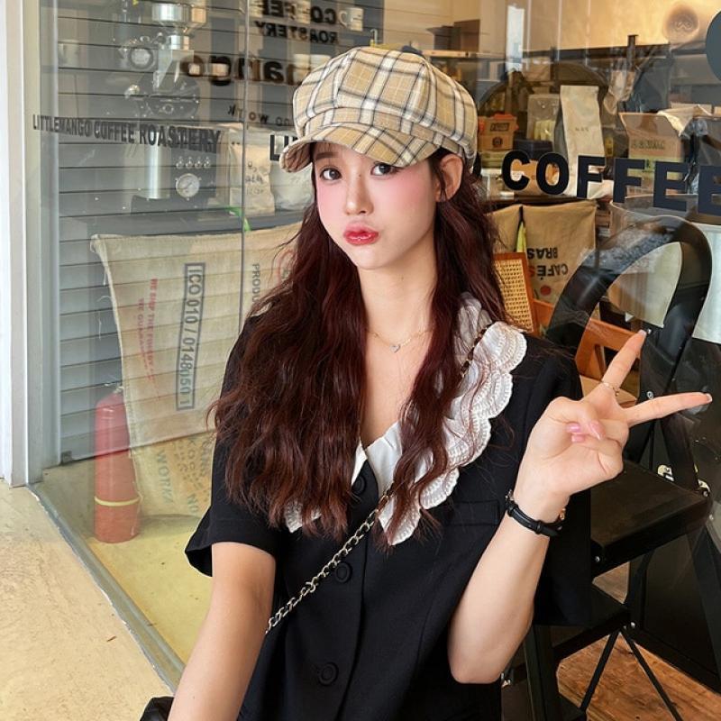 High Quality Women Vintage Plaid Berets Girl Fashion Octagonal Newsboy Cap 2023 New Spring Autumn Cotton Artist Painter Hat