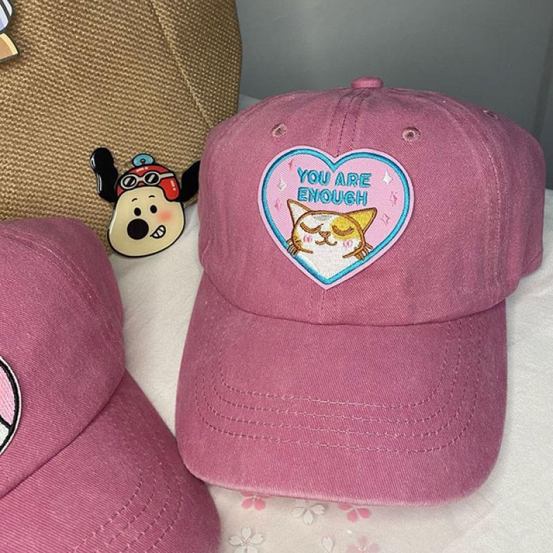 Cartoon Love Pink Baseball Cap Summer Fashion Embroidery Cat Cute Hat Women Wash Old Baseball Cap Sun Cap