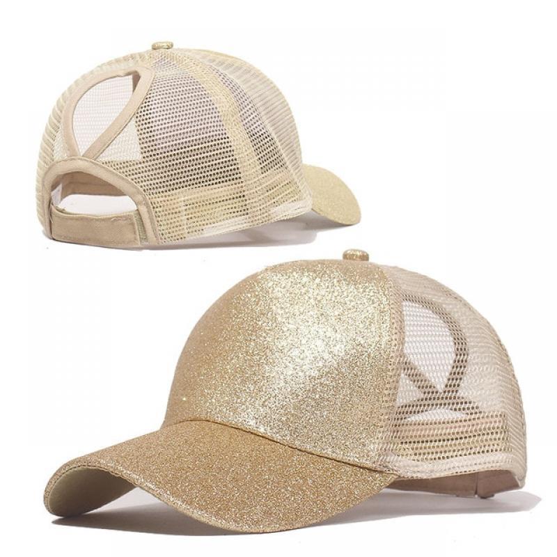 Fashion Baseball Caps Women Girl Ponytail Cap Sequins Shiny Messy Bun Snapback Hat Sun Caps Gorra Casual Ponytail Baseball Caps