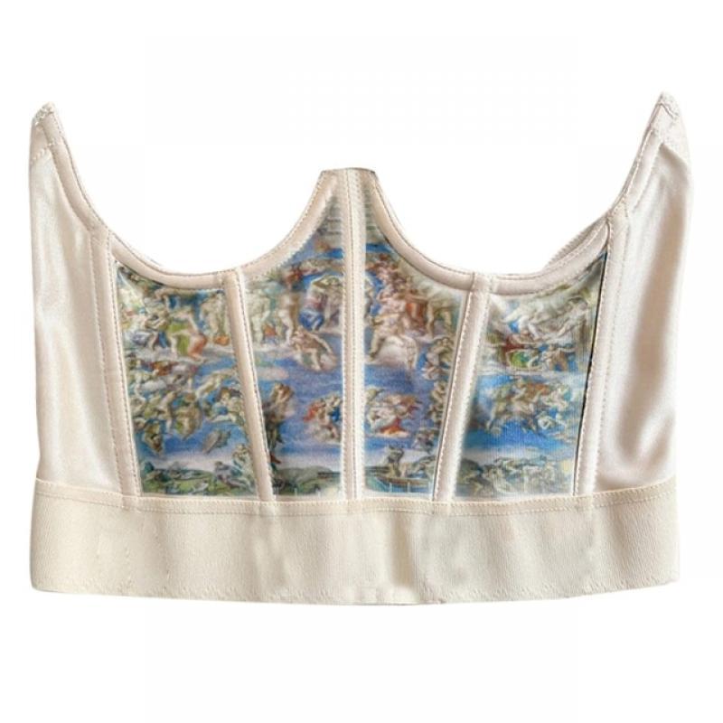 Retro Corset Tops Bustier Waist Cincher Women Vintage Angel Print Corset Girdle Boned Waist Shaper Underbust Bustier