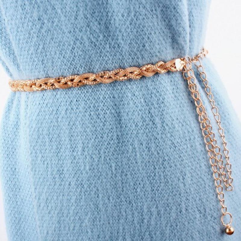 Gold Silver Metal Braided Woven Waist Chain Belts for Women Vintage Slim Corset Hip High Waistband Female Luxury Straps