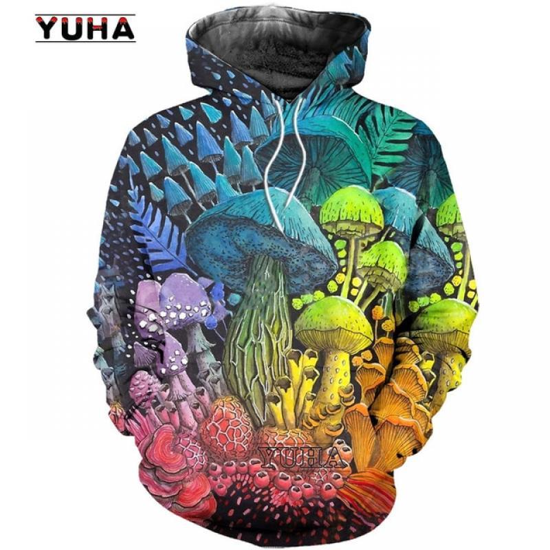 New spring and autumn 3D mushroom pattern camouflage hoodie fun men's and women's essential sweatshirt Harajuku men's sweater