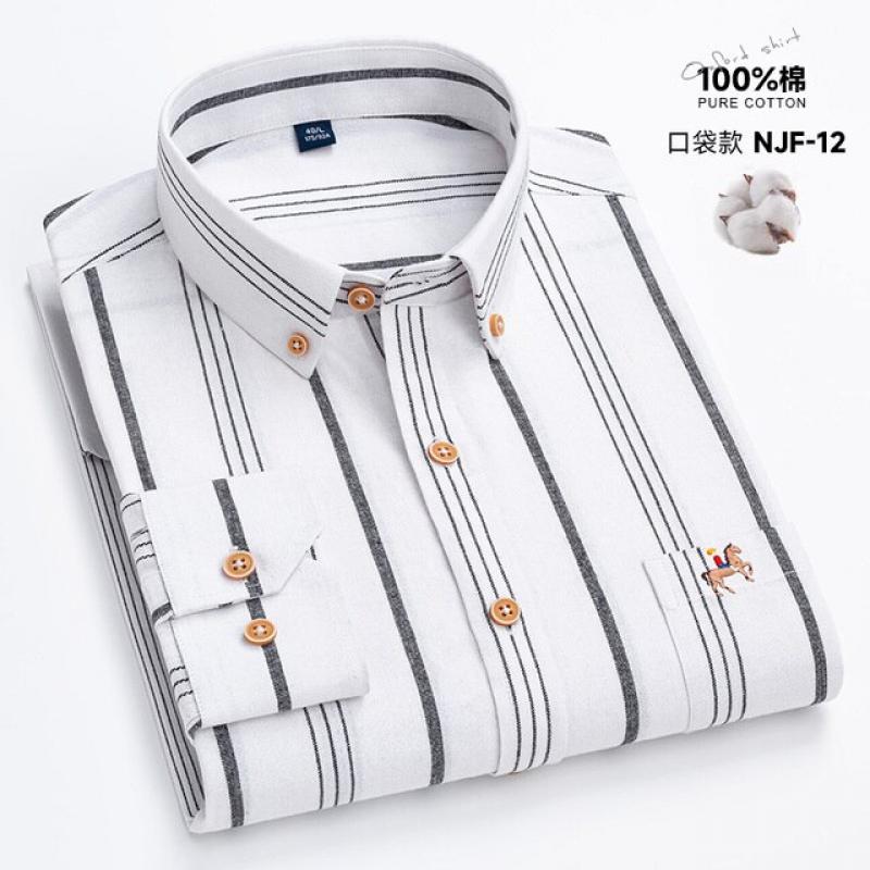 100% Cotton S~ 6XL Oxford Mens Shirts Longsleeve Plaid Business Casual Soft Social Dress Shirts Regular Fit Male Shirt Blouse