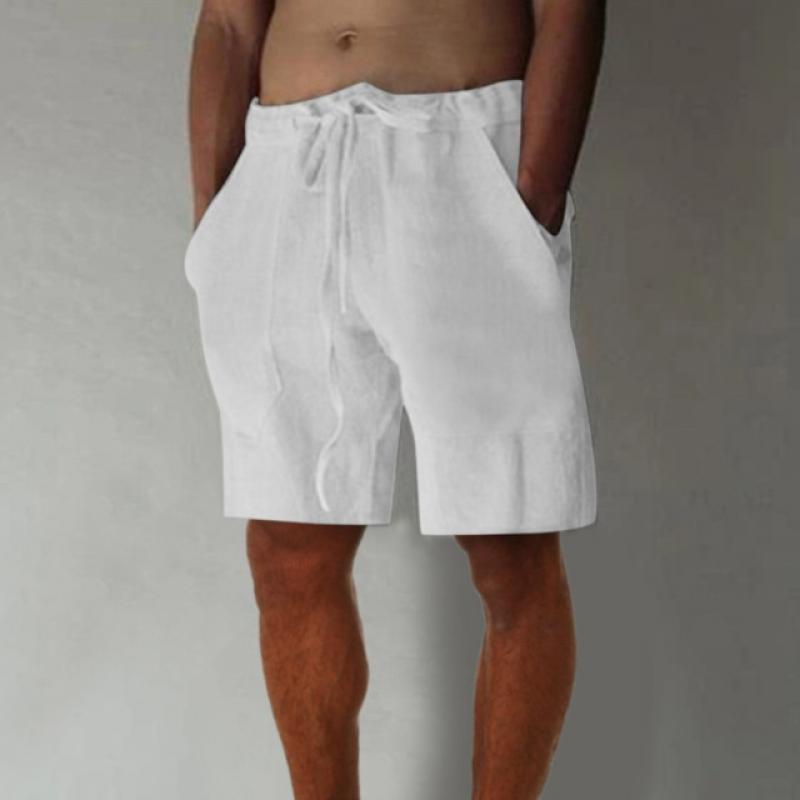 Cotton Linen Shorts Men Summer Fashion Breathe Lightweight Thin Bermuda Shorts Men Drawstring Shorts Loose Beach Wear Bottoms