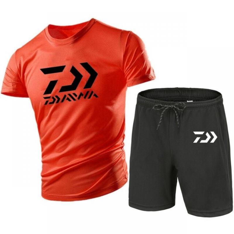 2022 new daiwa sportswear summer suit men's fitness suit sports suit short-sleeved T-shirt + shorts quick-drying 2-piece print