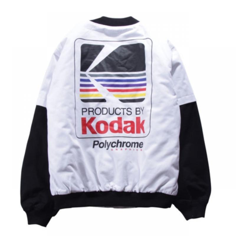 Korean Harajuku Bomber Jacket Men Woman Retro Streetwear Kodak Printing Couple Baseball Jackets Color Matching Plus Size Jacket