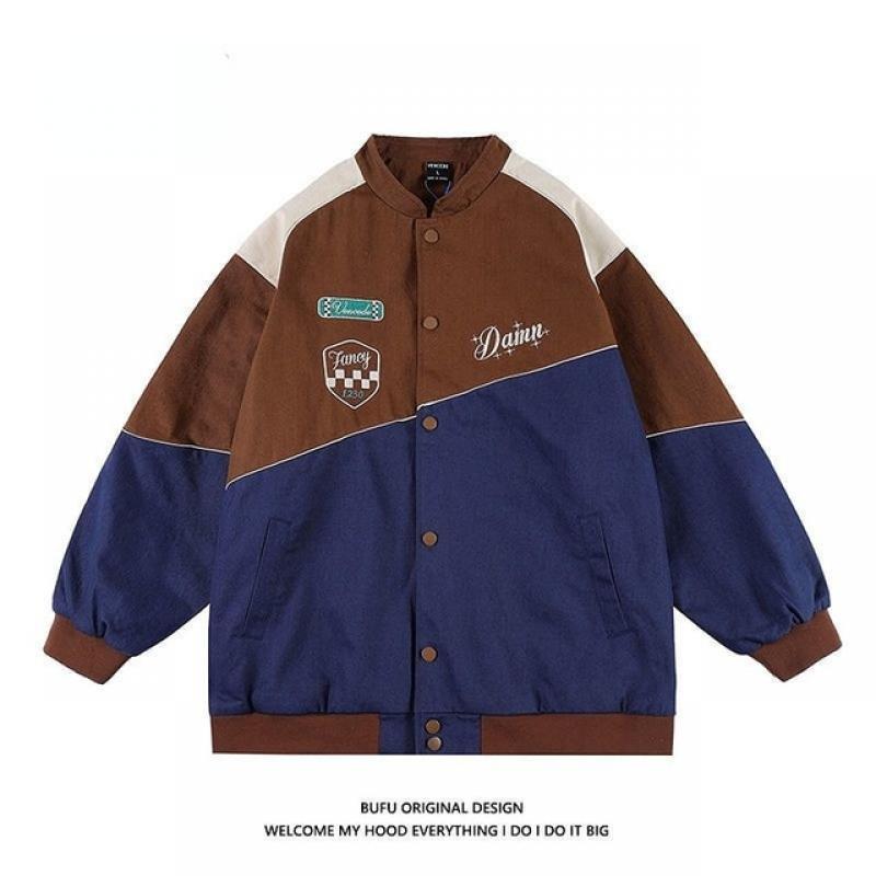 Vintage Letter Embroidery Patchwork Jacket Men Y2K Street Hip Hop American Baseball Bomber Jacket Male Coat Autumn Loose Outwear