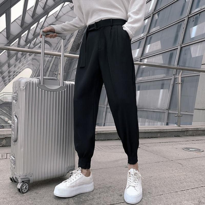 Korean Fashion Casual Suit Pants 2023 Spring New Men Slim Fit Classic Harem Pants Simple Wild Vintage Loose Solid Black Trousers