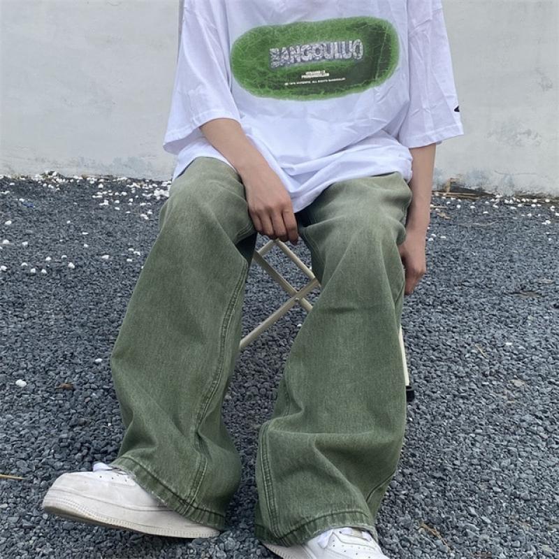 TINT ERA Green Jeans Baggy Distressed Vintage Denim Trousers Male Wide Leg Pants Men Streetwear Retro Oversize Casual Hip Hop