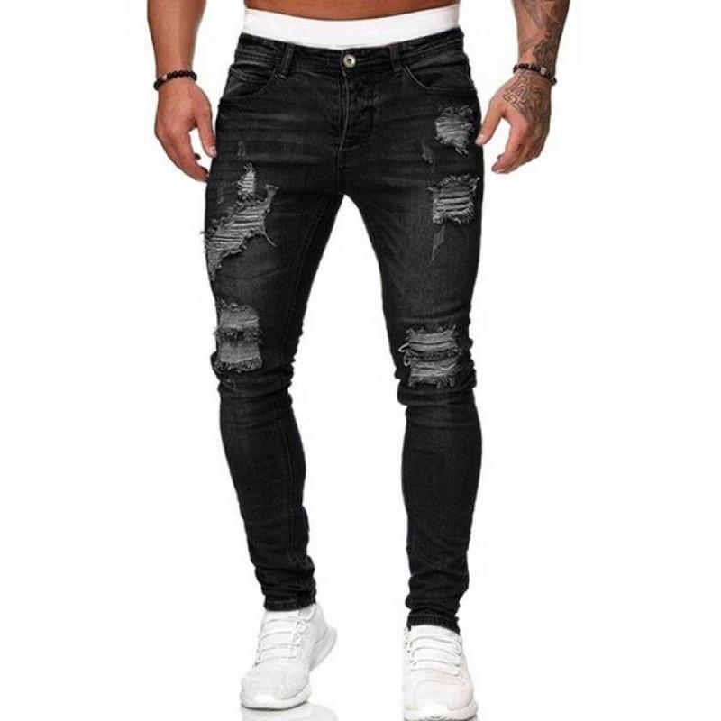 Men's Skinny Ripped Denim Jeans Distressed Pants Work Stretch Slim Fit Trousers S-3XL High Quality Clothing For Free Shipping