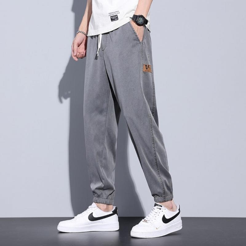 Summer Soft Lyocell Fabric Jeans Men Jogger Thin Harem Korean Hip Hop Elastic Waist Student Sweatpants Trousers Plus Size M-5XL
