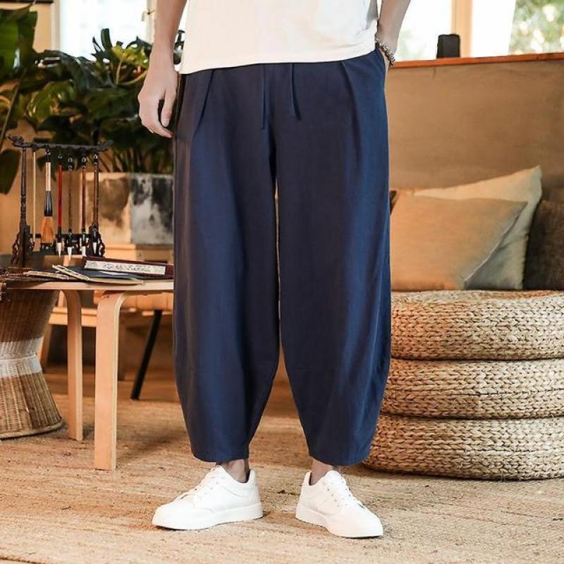 Men's Pants Cotton and Linen Male Summer New Solid Color Mens Trousers Loose Fitness Baggy Streetwear Plus Size M-5XL