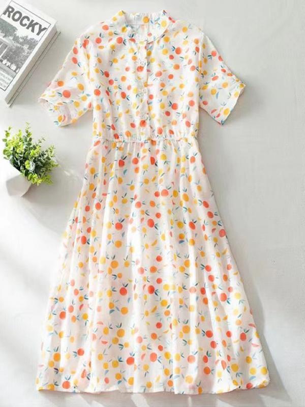 French Style Women's Summer Dress 2023 New Sweet Floral Print Sundress High Waist Cotton Party Dresses for Girls Vestidos