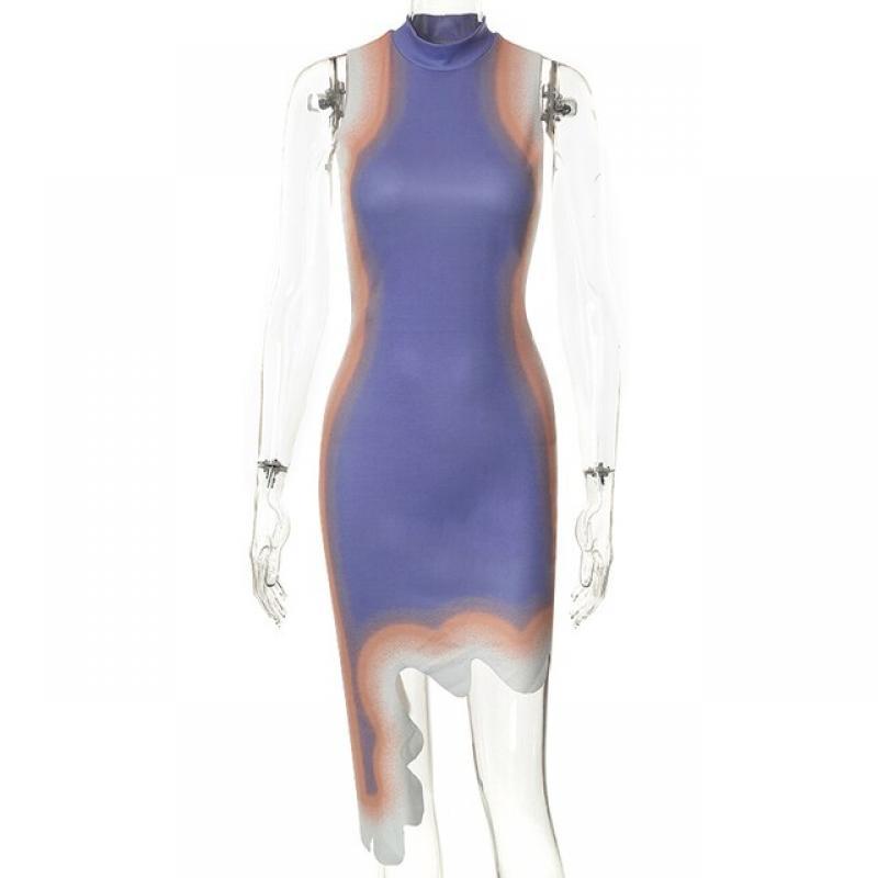Sleeveless Asymmetrical Bodycon Dress Purple Ombre Elegant Party Dresses For Women 2023 Summer Office Dress