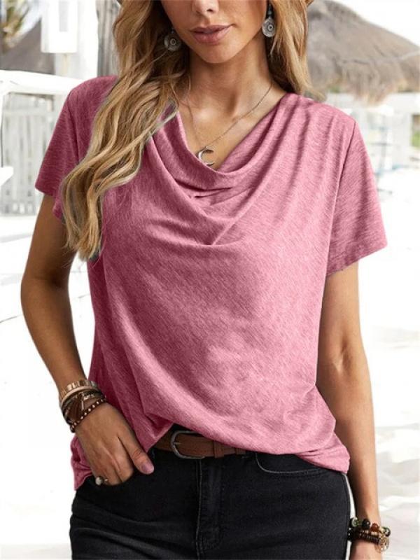 Fashion Loose Pleated O Neck T-Shirt Female 2023 Summer Solid Color Casual Fresh Sweet Style Tops Women's Short Sleeve Tees New