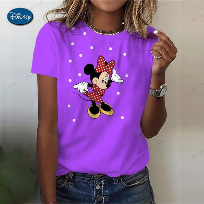 Disney Mickey Mouse Print Summer T Shirt for Women Oversize T-shirt Round Neck Clothes Pulovers Top Graphic T Shirts Casual