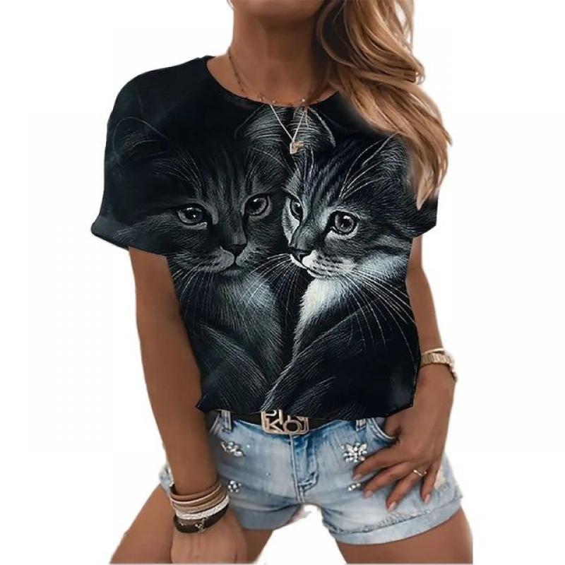 Women's T Shirt Fashion Blouse Short Sleeve T Shirt For Women 3d Cat Print Black Kawaii T Shirt Women's Oversized Summer Top