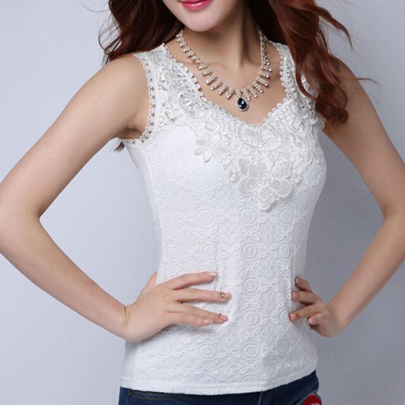 Womens Blouse Shirt Femininas Summer Tops and Blouses Lace Elegant Sleeveless Blusas Crochet Casual Flower Tops Plus Size Women