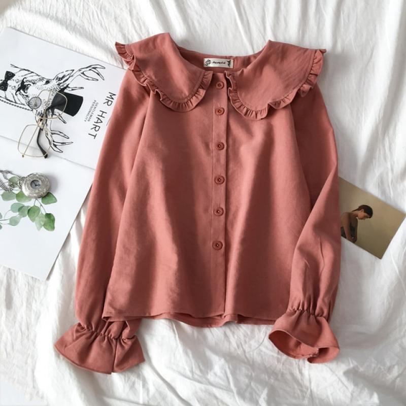 Shirts Women Peter Pan Collar Hot Sale Korean Style Trendy Fashion Students Kawaii Lovely Daily Streetwear Womens Casual Blouses