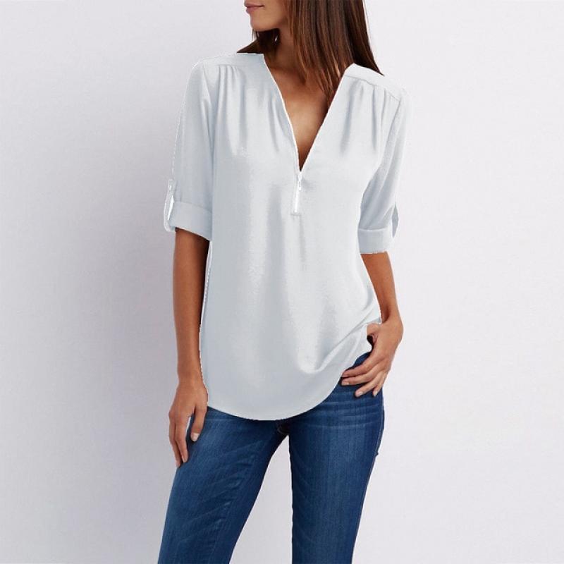 Spring Vintage Plus Size Women's Blouses Long Sleeve V Neck Zipper Ladies Tops Shirts Loose Rolled Up Chiffon Plaid Blusas Tunic