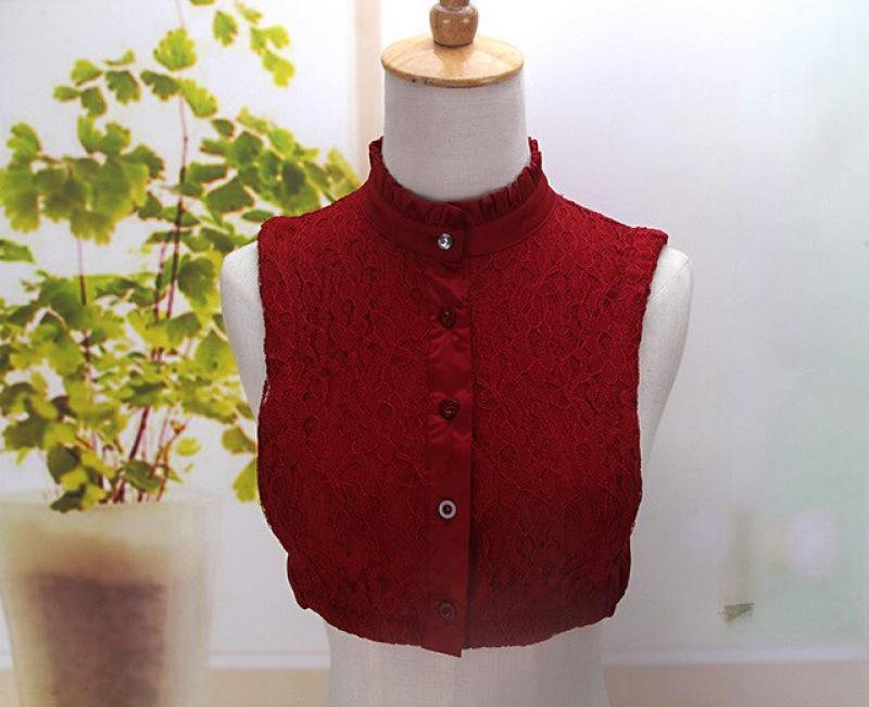 Woman Fake Collars fake collar female detachable Vest Blouse False Stand New Lace hollow shirt female fake wine red sweater