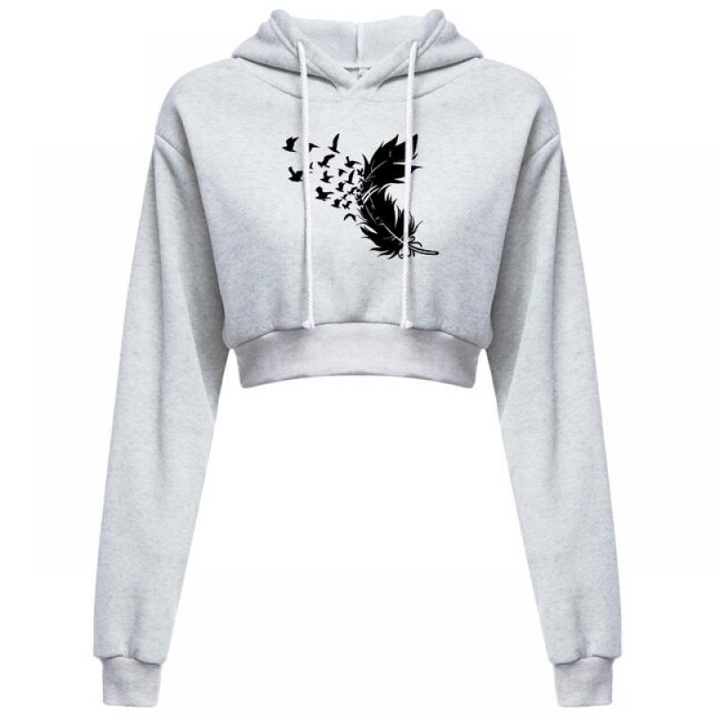 Fashion Womens Sexy Casual Long Sleeve Hooded Short Sweatshirt Plain Crop Tops Pullover Hooded Sweatshirt Cropped Hoodie