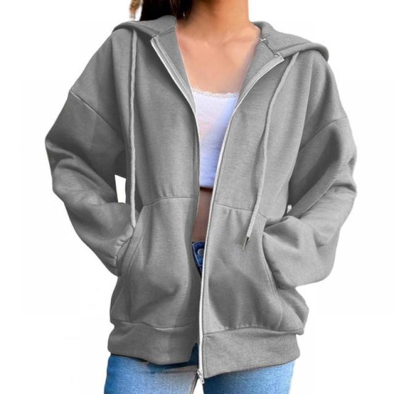 Drawstring Long Sleeve Pockets Zipper Closure Hoodie Coat Autumn Solid Color Women Sweatshirt Jacket Hoodies for Women Sudaderas