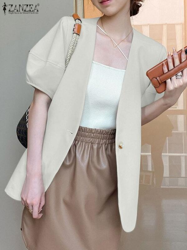 ZANZEA Stylish Women Summer V Neck Short Sleeve Blazer Elegant Casual Office Ladies Outwear Female Chaqueta Solid Work Suit