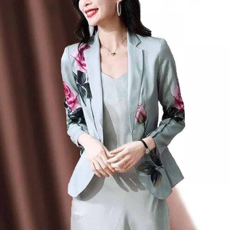 Casual Turn-down Collar Button Printing Blazer Women's Clothing 2022 Autumn New Office Lady Coat Fashion All-match Suits