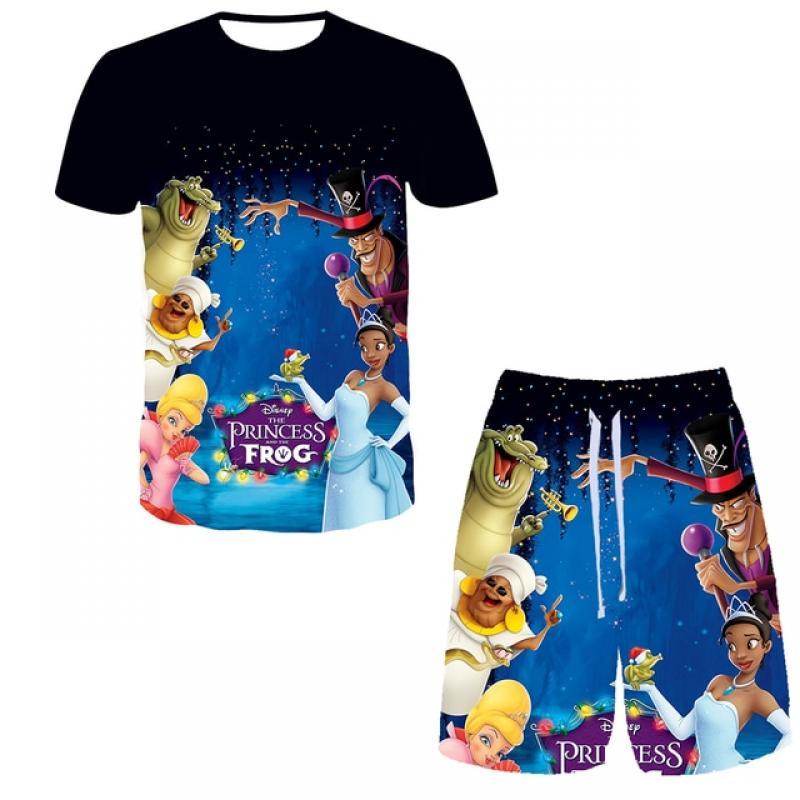 Disney The Princess and the Frog T-Shirt Set Men Women Short Sleeve Casual Tees Tops Boys Girls Kids Cool Short Pants Suits