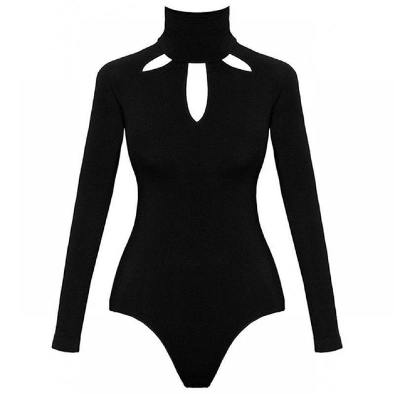 Ladies Overalls Sexy Women Boysuit Rompers Hollow Out One-Pieces 2019 Spring Autumn Long Sleeve High-Necked Bodycon Body Suit