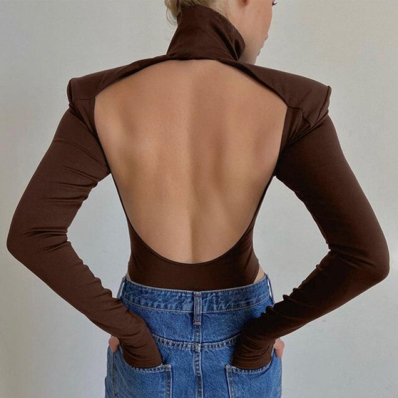 2020 Winter Jumpsuits Women Rompers Sexy Club Hollow Out Backless Bodysuits Casual Long Sleeve Solid Slim Bodycon Women Bodysuit