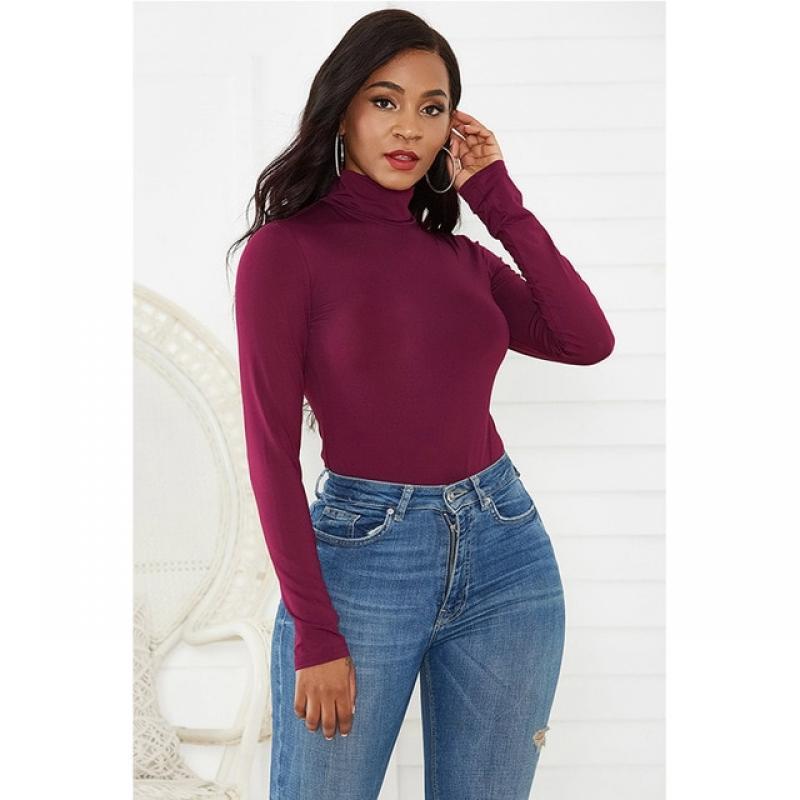 10Color Long Sleeve High Neck Jumpsuits Women Fit All-in-one Pants Autumn Solid Skinny Vintage Turtleneck Bodysuit Women Rompers