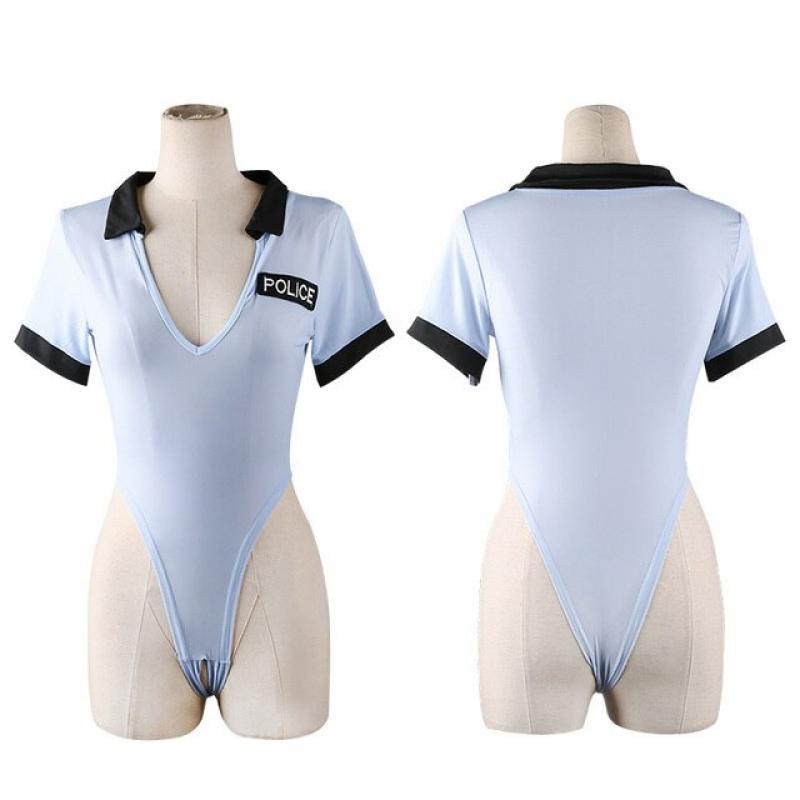 Sexy Cop Adult sexual Fantasy Role Play Police Costume Deep V See Through Bodysuit Halloween Porn Party Cosplay Police Playsuits