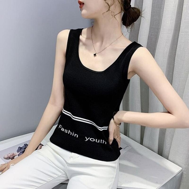 #5336 Black White Short Tank Top Women Letters Sexy Club Streetwear Top Cropped Tight Sleeveless Top Female Outerwear Summer