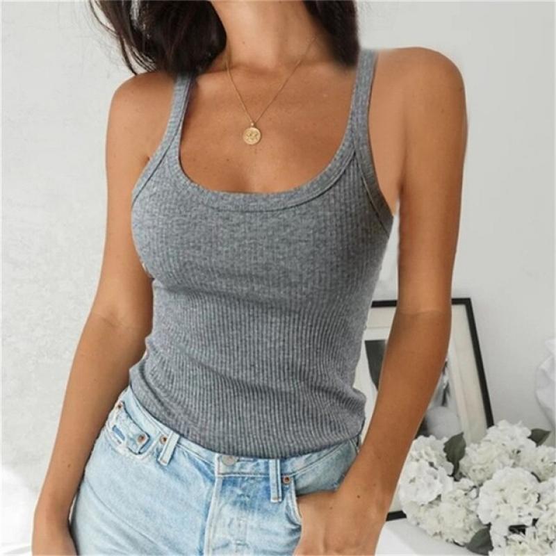 Women Sleeveless Spaghetti Vest Quality Knitted Camis U-neck Tank Tops Casual Solid Color Basic Camisole For Female 