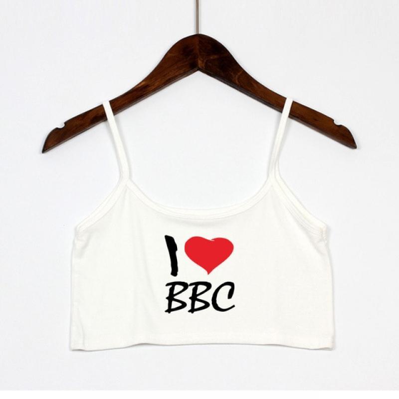 I LOVE BBC Red Heart Print New Sexy Crop Top Summer Women's Sexy Elastic Cotton Camis Sleeveless Short Tank Top Bar Women