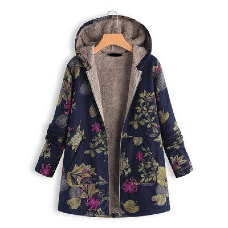 2022 New Women Winter Warm Floral Hooded Jacket Flower Print Hoody Vintage Oversized Coats Winter Padded Jacket Women Parkas