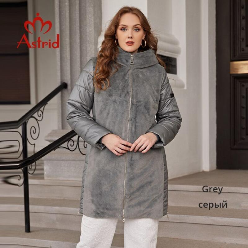 Astrid 2022 Winter Jacket Women Faux Fur Stitching High Quality Camel Wool Warm Fashion Women's Parka Female Outwear AT-10052