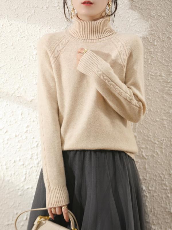 100% Pure Australian Wool Knitted Pullovers Women Jumpers Soft&Warm Long Turtleneck Sweaters for Female Winter Clothes