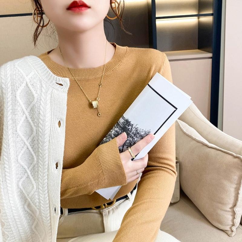 Women Korean Solid O Neck Loose Sweater Autumn Winter Elegant Simple All Match Bottoming Sweater Knitted Pullover Chic Jumper