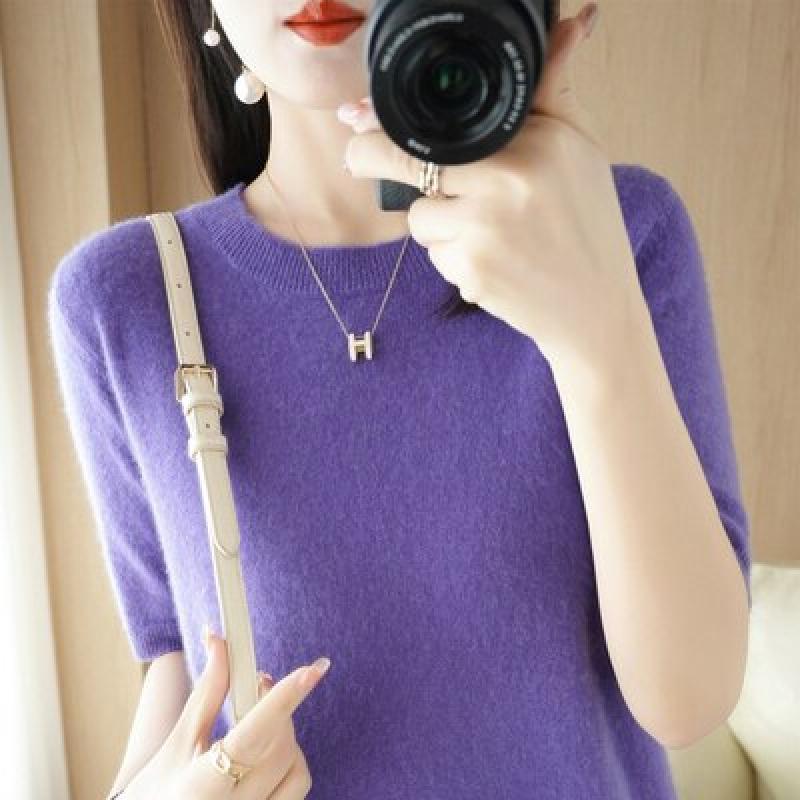 Spring Summer Short Sleeve Women Sweaters Korean Fashion Knitwears Slim Fit Bottoming Shirts Casual O-neck Pullovers Knit Tops