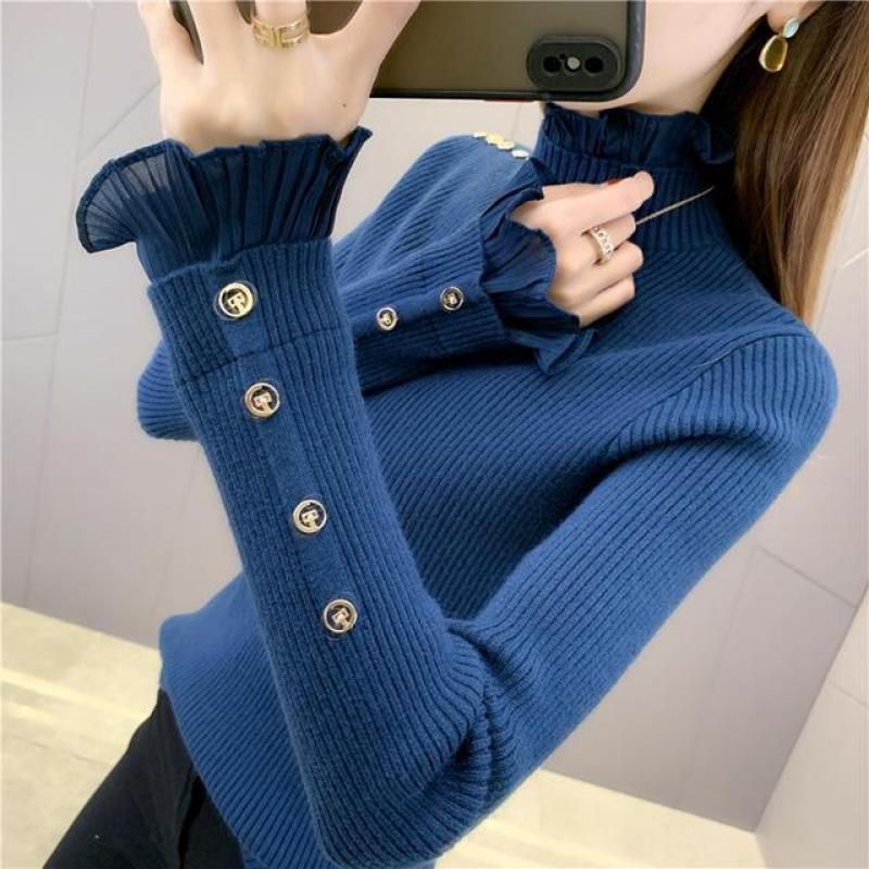 Fashion Solid Color Spliced Princess Sleeve Ruffles Sweater Women Clothing 2022 Autumn New Casual Pullovers All-match Sweet Tops